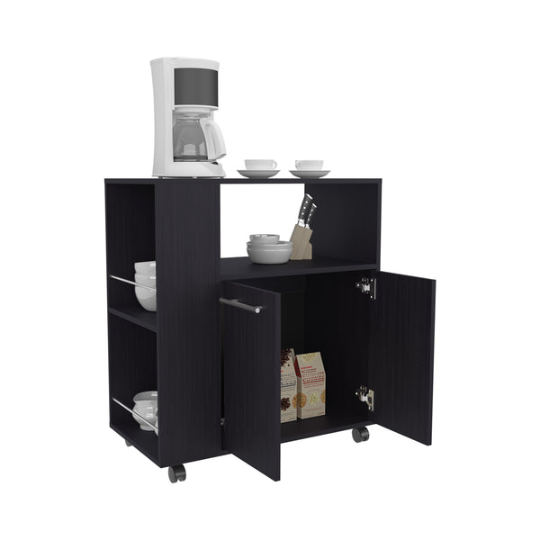 English Elm Eldon Mobile Two-Door Kitchen Cabinet Cart with Shelves, Casters & Lock, Extra Counter Space, Black Wengue B070P286443