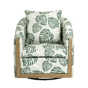 Crestview Collection Coastal Accent Chair - Stylish Green Leaf Design, Durable Fabric, Washable Cushion & Sturdy Frame Green Polyester Cvfzr6147