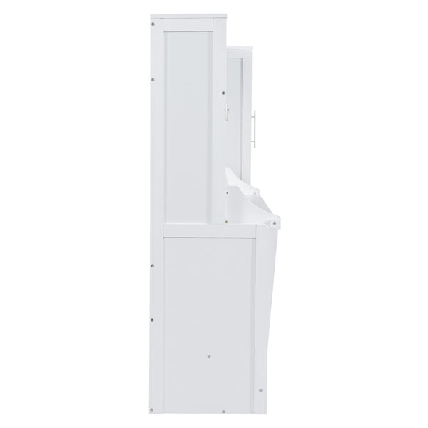 English Elm Full Size Murphy Wall Bed with Wardrobe Drawers Studio Apartment Space Saver White LP000792AAK-2