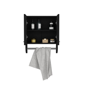 English Elm Optim Wall Mounted Bathroom Cabinet Two Shelf Organizer with Integrated Towel Bar Black B200P235862