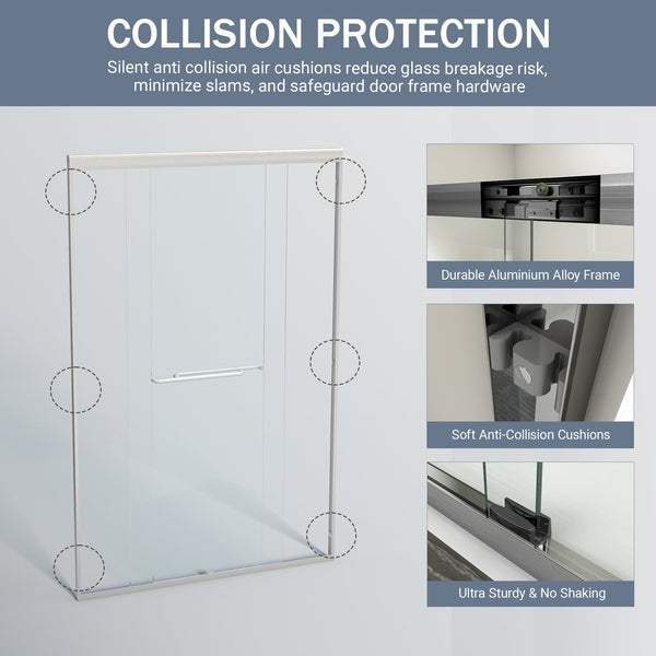 English Elm 44-48 in Semi-frameless Bypass Sliding Shower Door Tempered Glass Alcove Enclosure Brushed Nickel W1573P239434