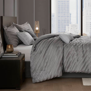 English Elm 7 PCS Cal King Comforter Set with Jacquard Microfiber, Polyester Fill, Bedskirt & Decorative Pillows Grey 17.91 L x 13.98 W x 10.04 H B035P319211