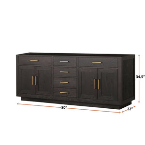 English Elm Brown Oak Midcentury Double Bath Vanity 80" W x 22" D Fully Assembled Wood Cabinet Soft-Close Storage B2731P257807