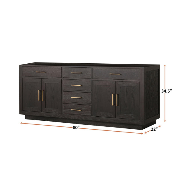English Elm Brown Oak Midcentury Double Bath Vanity 80" W x 22" D Fully Assembled Wood Cabinet Soft-Close Storage B2731P257807