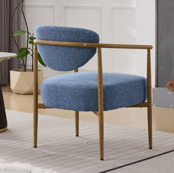 English Elm Beige Woven Fabric Dining Chair Set of Two with Wood Grain Iron Frame for Any Room W3149S00001