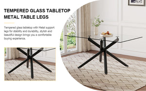 English Elm Large Tempered Glass Rectangular Dining Table Seats Six with Matte Black Metal Frame W1151S04538