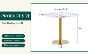English Elm 31.5 Inch Round Dining Table Dark Grain Mdf Top Metal Base for Small Spaces White+Gold W1151P235231