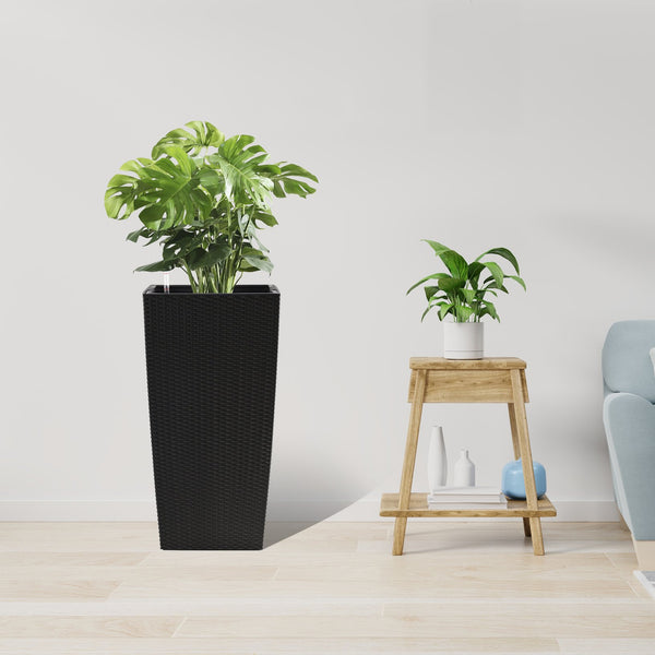 English Elm 30 Inch Tall Faux Rattan Planter Self Watering Outdoor Indoor Patio Garden Pot Black W3213P325511