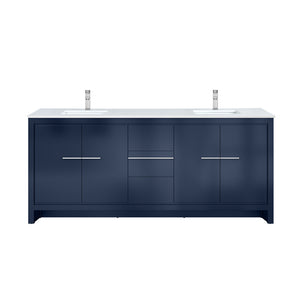 English Elm Navy Blue Double Bath Vanity With White Quartz Top & Chrome Faucet - 80" W, Ample Storage & Style B2731P259539