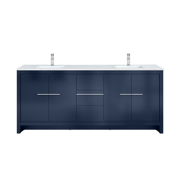 English Elm Navy Blue Double Bath Vanity With White Quartz Top & Chrome Faucet - 80" W, Ample Storage & Style B2731P259539