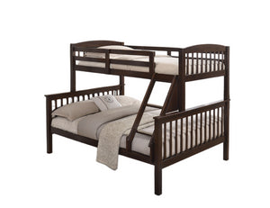 English Elm Transition Twin Full Bunk Bed With Angled Ladder & Slat Support - Stylish Cherry Finish Upgrade B2741S00272-GIGA