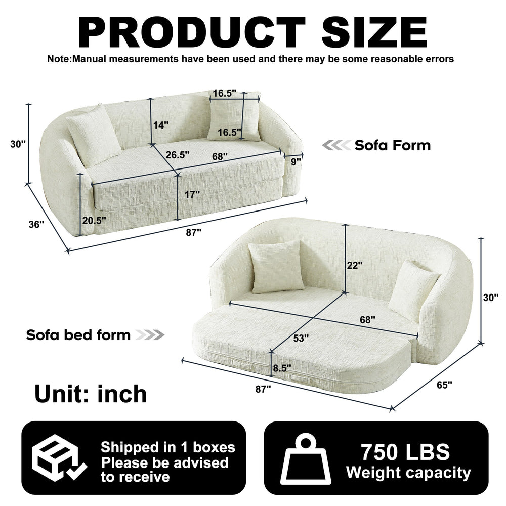 English Elm 87-inch Curved Chenille Convertible Sofa Recliner Bed with Pull-out Base for Living Room Beige W3505P452804