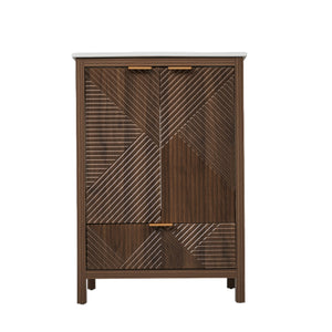 English Elm Christopher Knight Home® - 24 24-Inch Bathroom Vanity with Ceramic Sink, Textured Panels, Soft-Close Drawer & Large Storage Brown N817P339017B