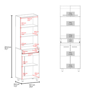 English Elm Lakeridge Pantry Cabinet with White & Macadamia Finish — 4 Doors, 2 Drawers, Open Shelf Storage B092P315581