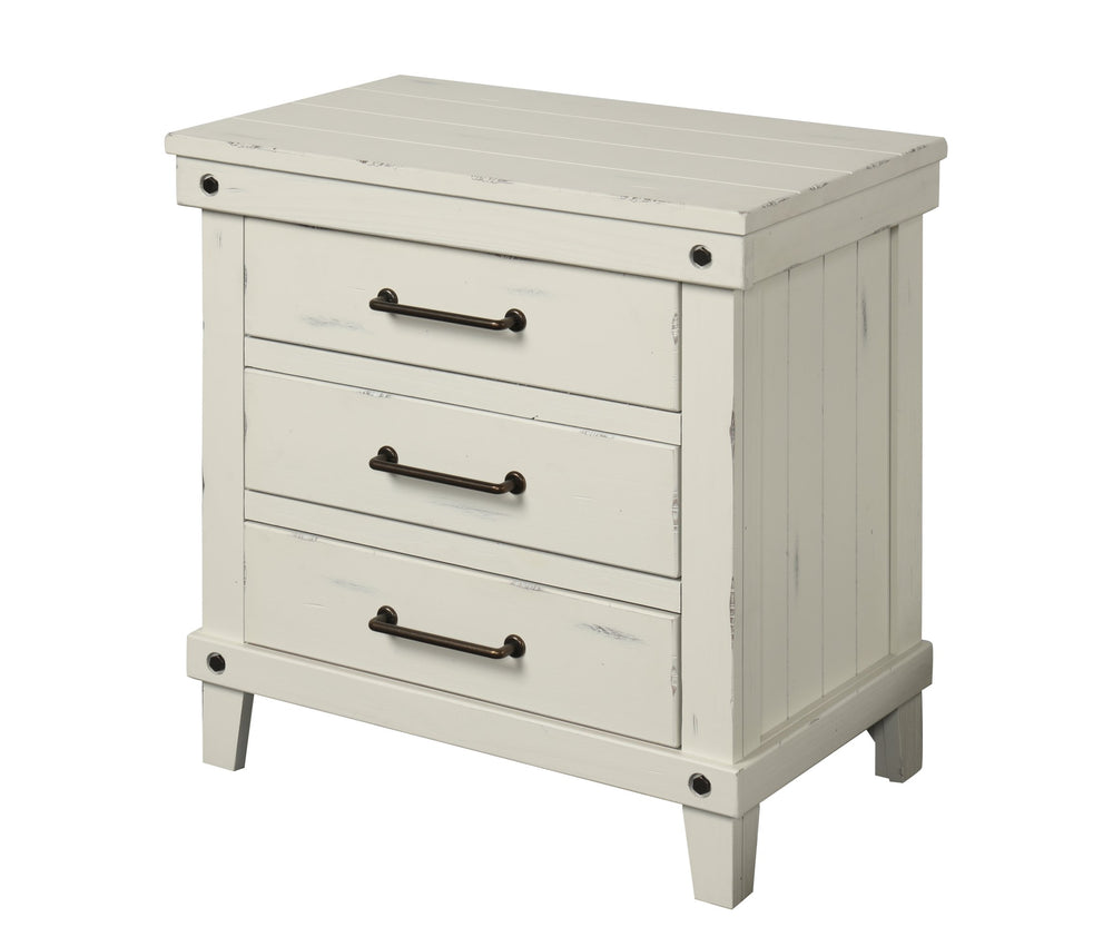 English Elm 3 Solid Wood Nightstand with USB Charging Port and Three Storage Drawers, Custom Hardware Appeal White 30.5 L x 20 W x 31.5 H B2699P239134