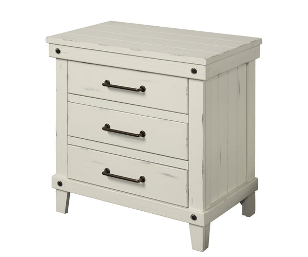 English Elm 3 Solid Wood Nightstand with USB Charging Port and Three Storage Drawers, Custom Hardware Appeal White 30.5 L x 20 W x 31.5 H B2699P239134