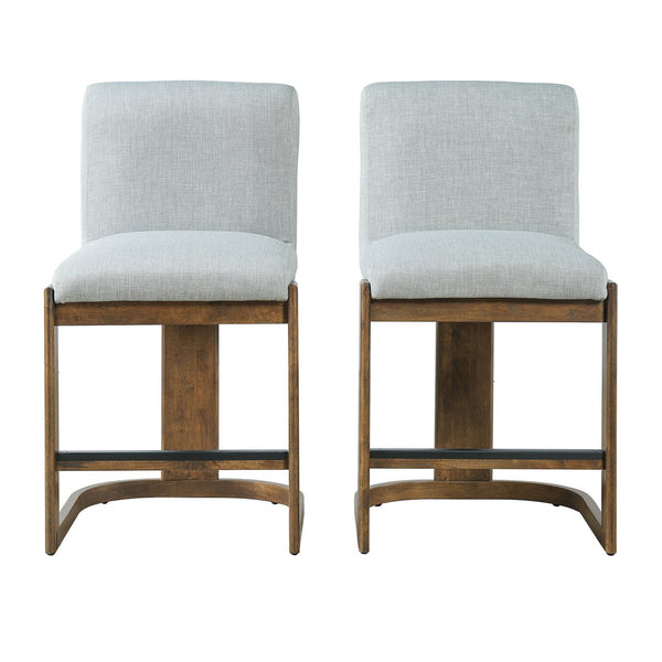 English Elm Modern Linen Upholstered Counter Stools Set of 2 with Rubberwood Legs for Kitchen Island Light Grey,Walnut N762P395711G