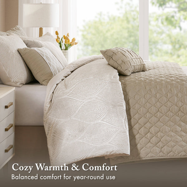 English Elm 10-piece California King Velvet Jacquard Comforter Set Layered Bedding with Microfiber Shams Champagne B035P482942