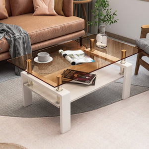 English Elm Rectangle Coffee Table - Stylish Tempered Glass Top & Mdf Storage, Modern Design For Living Rooms W241P181460-GIGA