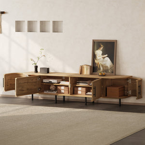English Elm 70inch Rattan Door Media Console with Iron Legs Natural Wood Finish Living Room N710P429509P