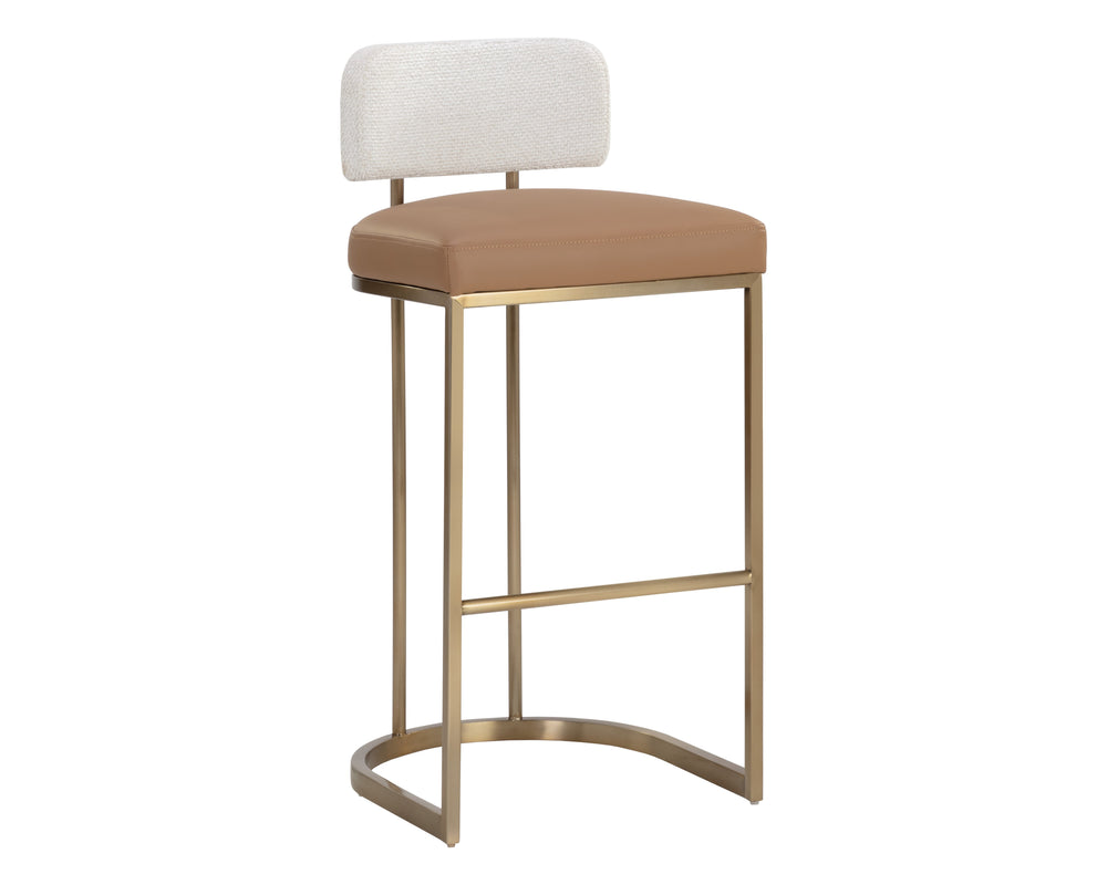Sunpan Larissa Barstool - Elegant Mixed Materials with Faux Leather and Antique Brass Frame for Stylish Seating Bar Height