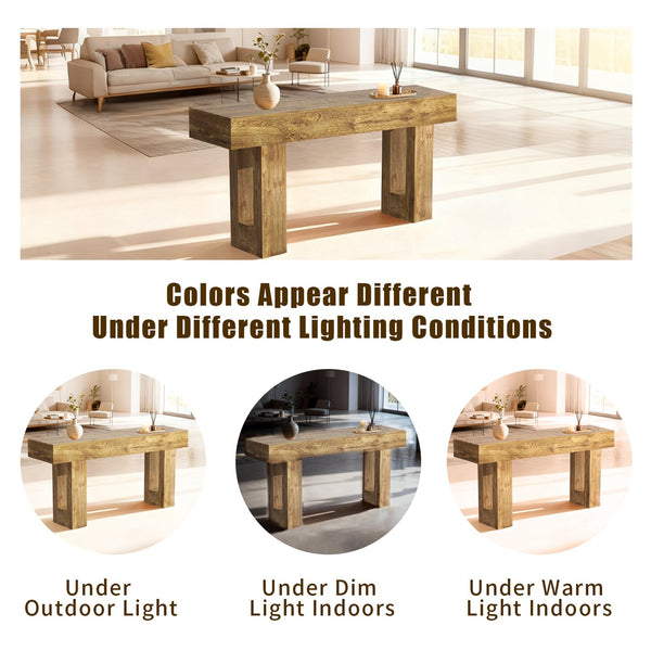English Elm 63'' Farmhouse Console Table Rustic Wood Grain Sofa for Entryway or Hallway W3204P401255