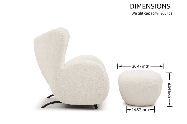 English Elm Modern Wingback Teddy Fabric Accent Chair with Ottoman Plush Ivory Reading Set W2664P347217