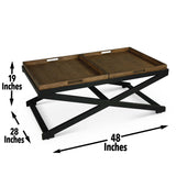 Steve Silver Topeka Cocktail Table Brown Walnut & Ebony Finish, Reversible Trays, Transitional Design - 122.00 x 71.00 x 48.00