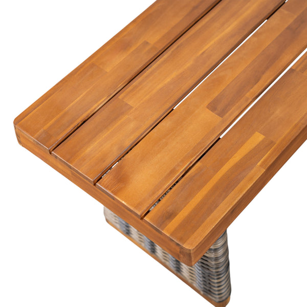 English Elm Christopher Knight Home® - Outdoor Acacia Wood Bench With Teak Finish & Grey Wicker Accents - Stylish, Durable, Versatile Seating N773P286716G