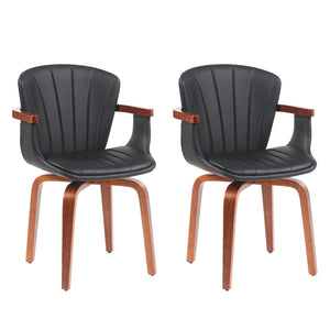 English Elm Mid-Century Bentwood Swivel Dining Chairs Set Of 2 – Stylish Pu Leather Accent Chairs In Black N842P290039B