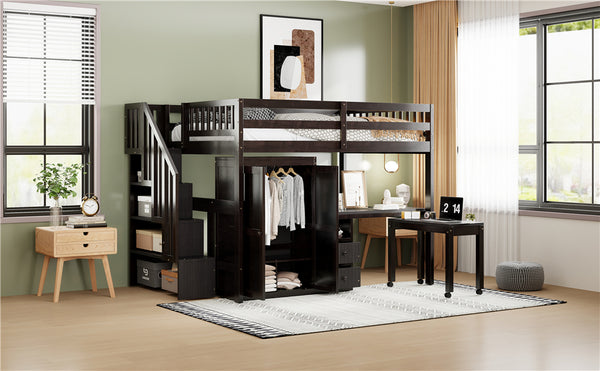 English Elm Queen Murphy Bed with Integrated Desk Cabinet Shelves Space Saving Studio Solution Espresso N708S00014P