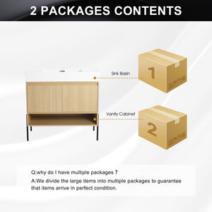 English Elm 36" Bathroom Vanity Combo With Resin Sink, Oak Finish, Stylish Storage & Easy Assembly For Modern Homes W1972S00009
