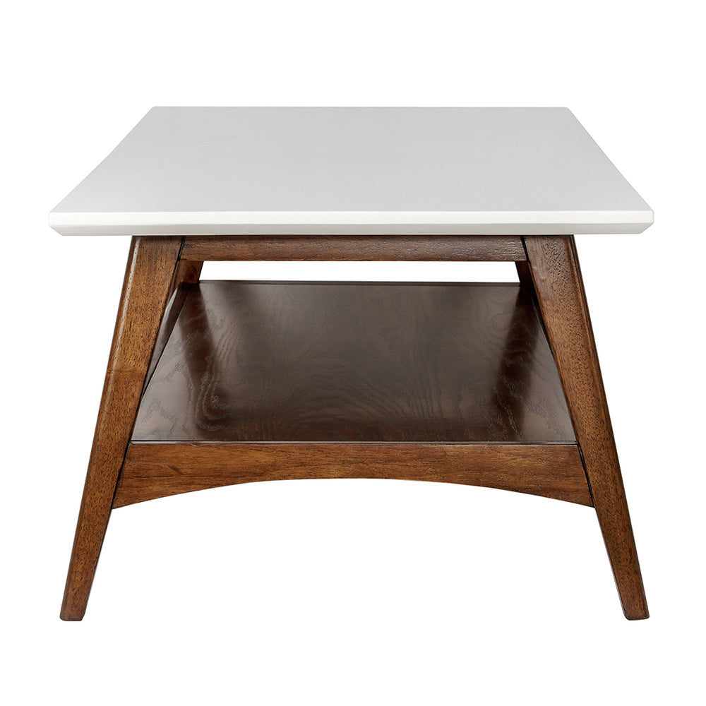 JLA Home Madison Park - Coffee Table Mid-Century Two-Tone Accent Table with Solid Wood Frame and Lower Shelf Storage, Stylish Off-White/Pecan MP120-0094