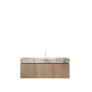 English Elm Muri Floating Bathroom Vanity Plywood Cabinet Sintered Stone Top Oak Veneer Drawer W2615S00590