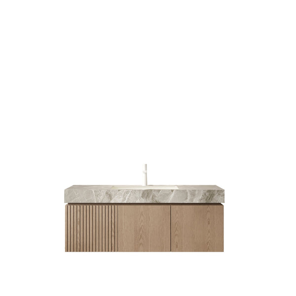 English Elm Muri Floating Bathroom Vanity Plywood Cabinet Sintered Stone Top Oak Veneer Drawer W2615S00590