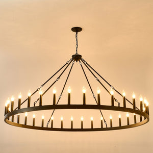 English Elm 63.8 Inch 36-light Wagon Wheel Chandelier Matte Black Farmhouse Fixture for High Ceilings W5008P388929