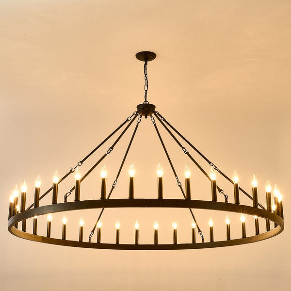 English Elm 63.8 Inch 36-light Wagon Wheel Chandelier Matte Black Farmhouse Fixture for High Ceilings W5008P388929