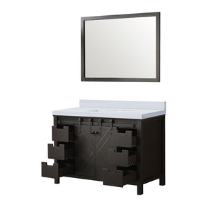 English Elm Brown Wood 48" Bath Vanity with White Quartz Top, 44" Mirror, Soft-Close Drawers & Ample Storage B2731S00717