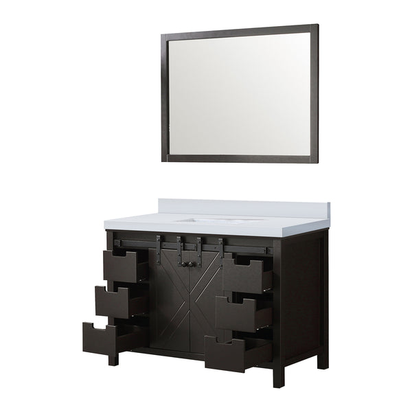 English Elm Brown Wood 48" Bath Vanity with White Quartz Top, 44" Mirror, Soft-Close Drawers & Ample Storage B2731S00717