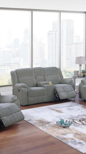 English Elm Smoke Fur-Like Corduroy 2-Seater Loveseat Recliner with Console, Cup Holders, Plush Padded Arms B011P335287