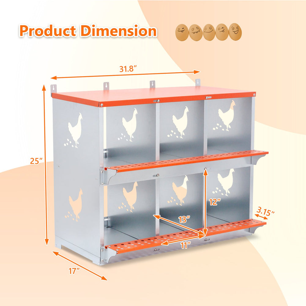 English Elm 6-bay Galvanized Steel Wall Mount Chicken Nest Box with Vented Hen Cutout Panels W1422P355410