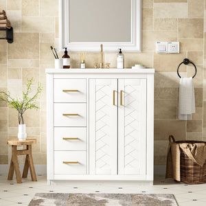 English Elm 30'' Bathroom Vanity With Elegant Ceramic Sink, Solid Wood Frame, Soft-Close Doors & Ample Storage N710P191970K