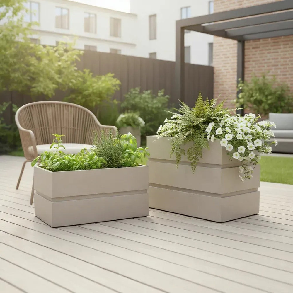 English Elm Rectanglar Terrace Aluminum Planter Powder Coated Wood Tone Finish for Patio Balcony Ash Brown B2755P462207