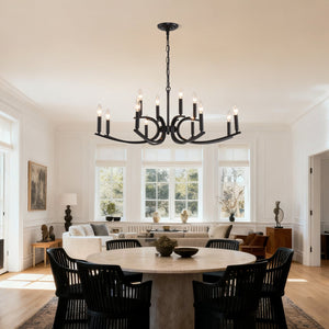 English Elm 12-light Industrial Farmhouse Chandelier Matte Black Metal for High Ceiling Spaces W5008P392712