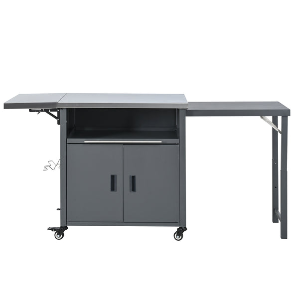 English Elm Outdoor Bbq Prep Cart Rolling Stainless Steel Grill Station with Foldable Work Surface Gray N719P407404E