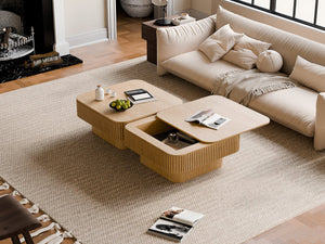 English Elm 31.5'' Square Wood Veneer Flip Top Storage Coffee Table with Slat Detail for Living Rooms Natural Wood W1435P375245
