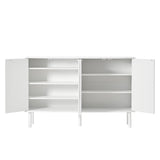 English Elm Minimalist Shoe Cabinet With 5 Solid Wood Legs, Cream Style Sideboard Buffet Cabinet With Fluted Doors, Large 4-Door Storage Cabinet With Adjustable Shelves For Living Room, White, 55.1*13.7"