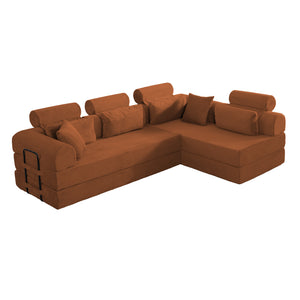 English Elm L Shaped Corduroy Sectional Sofa Converts to Sleeper Bed Space Saving Modular Couch Orange W5532S00004