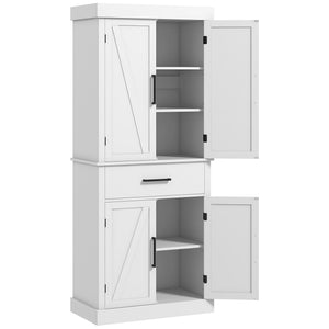 English Elm Homcom 72" Tall Kitchen Pantry Cabinet With Farmhouse Style, 4 Barn Doors, Adjustable Shelves & Drawer W2225P229637