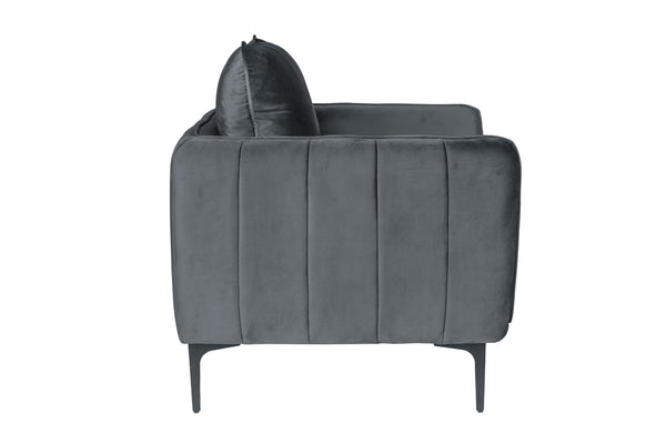 English Elm Accent Chair Velvet Upholstered Channel Tufted Arms with Bold Metal Legs Modern Lounge Gray B089P416551